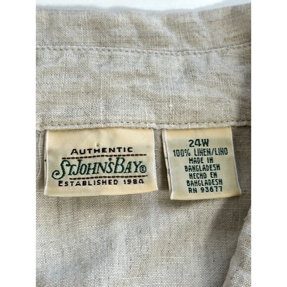 Vintage St John’s Bay Linen Pearl Button Up Blouse Top Size 24W Beige Boho - Picture 6 of 10